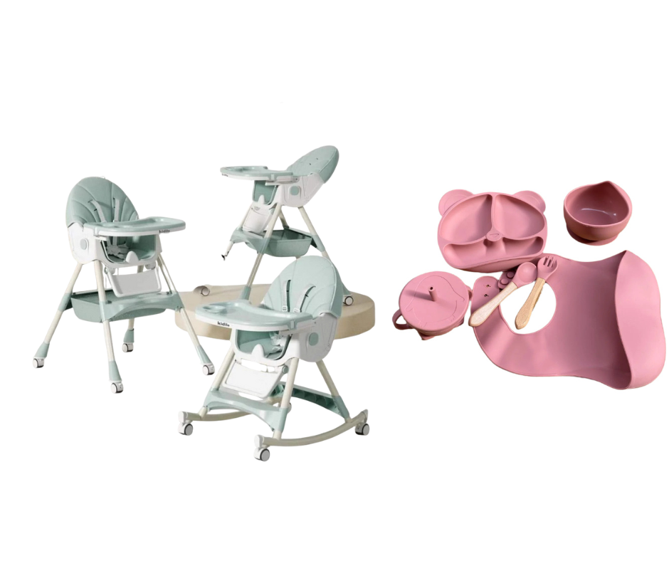 Kidilo Food Chair 8131A & طقم طعام سيليكون ٦ قطع