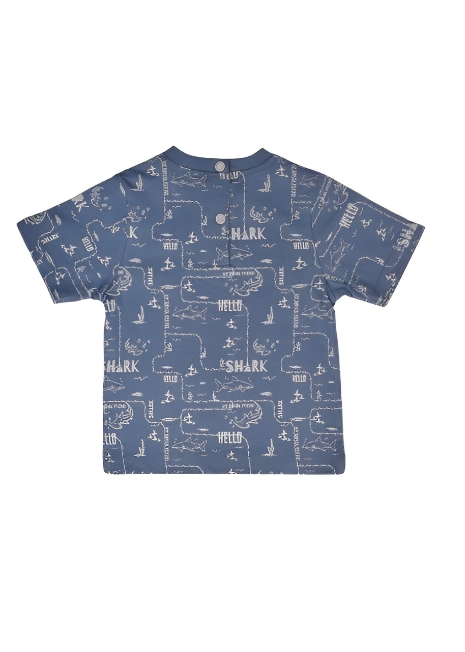 Junior Rouned Printed Jumpsuit Baby Boy -Blue,Gray