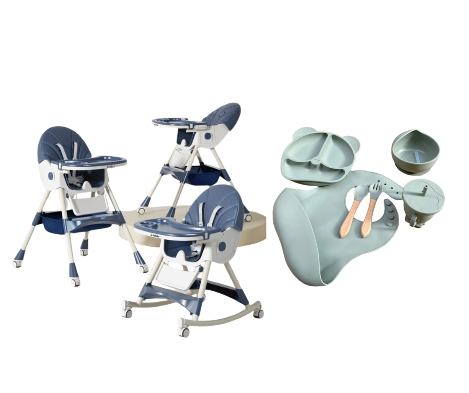 Kidilo Food Chair 8131A & طقم طعام سيليكون ٦ قطع