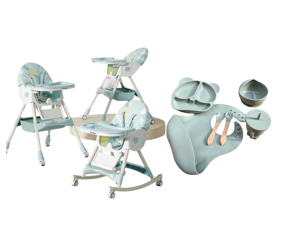 Kidilo Food Chair 8131A & طقم طعام سيليكون ٦ قطع