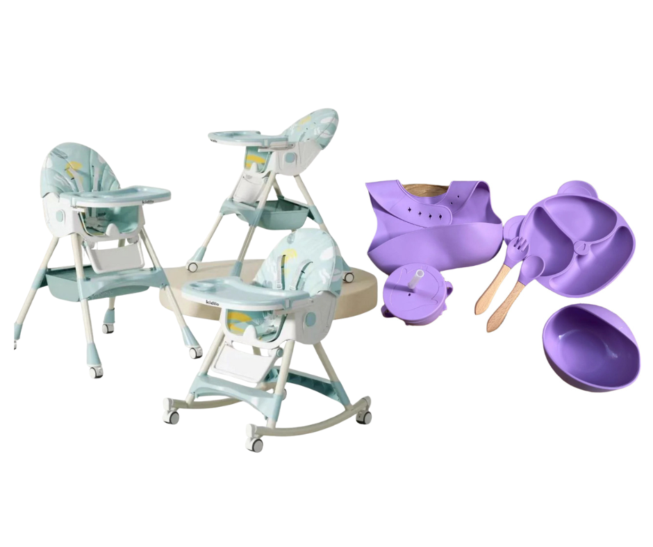 Kidilo Food Chair 8131A & طقم طعام سيليكون ٦ قطع