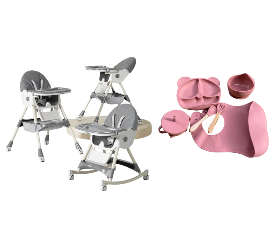 Kidilo Food Chair 8131A & طقم طعام سيليكون ٦ قطع