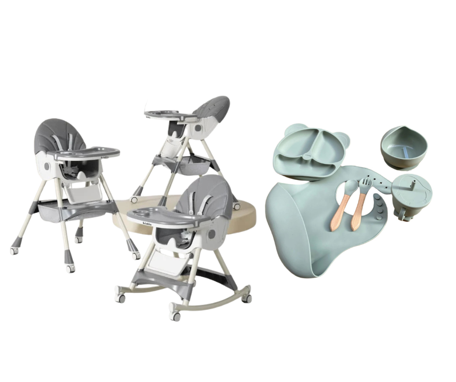 Kidilo Food Chair 8131A & طقم طعام سيليكون ٦ قطع