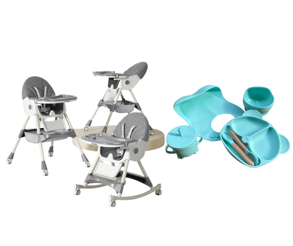 Kidilo Food Chair 8131A & طقم طعام سيليكون ٦ قطع