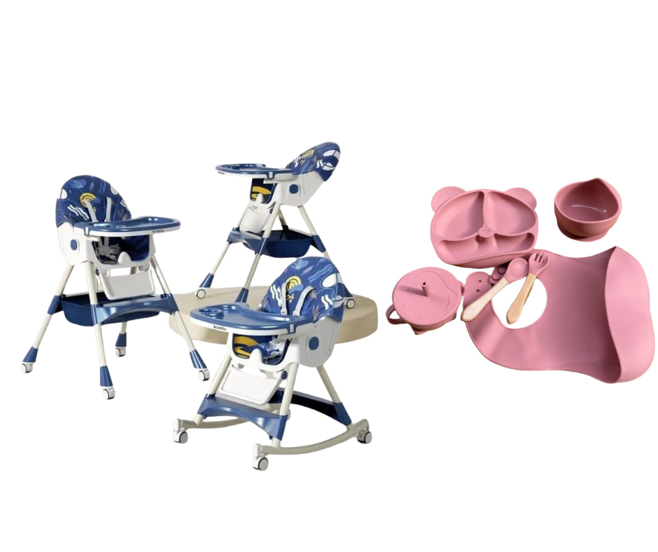 Kidilo Food Chair 8131A & طقم طعام سيليكون ٦ قطع