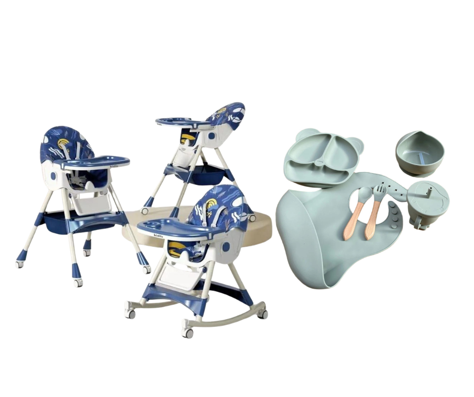 Kidilo Food Chair 8131A & طقم طعام سيليكون ٦ قطع