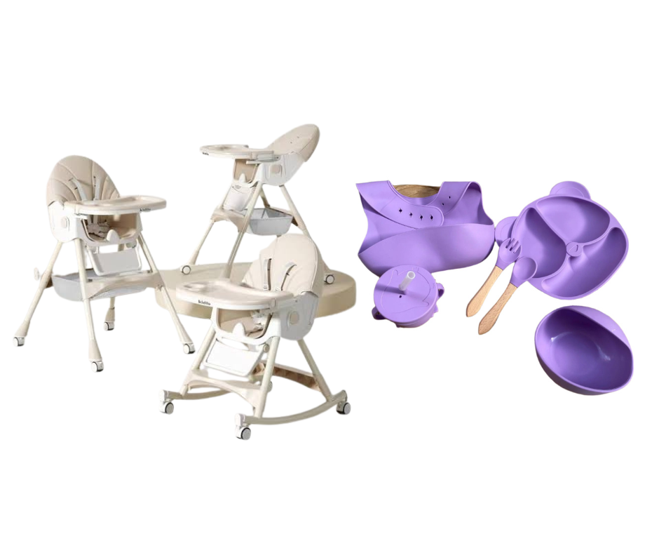 Kidilo Food Chair 8131A & طقم طعام سيليكون ٦ قطع