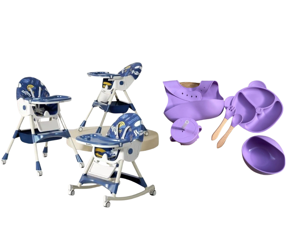 Kidilo Food Chair 8131A & طقم طعام سيليكون ٦ قطع