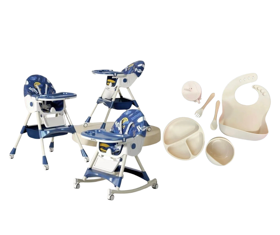 Kidilo Food Chair 8131A & طقم طعام سيليكون ٦ قطع