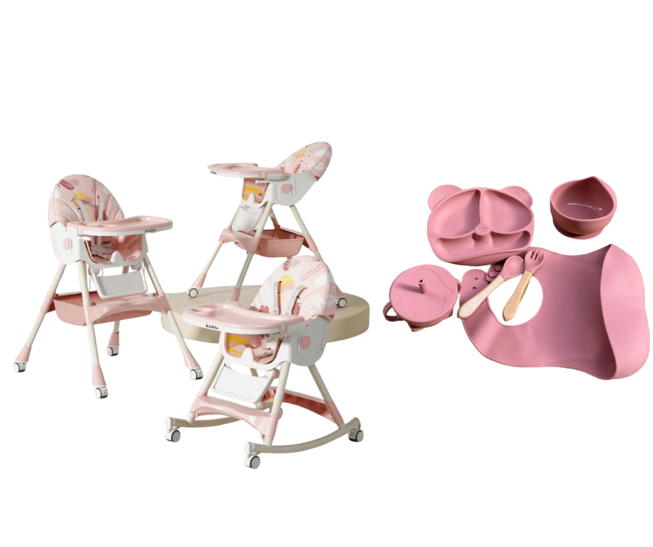 Kidilo Food Chair 8131A & طقم طعام سيليكون ٦ قطع