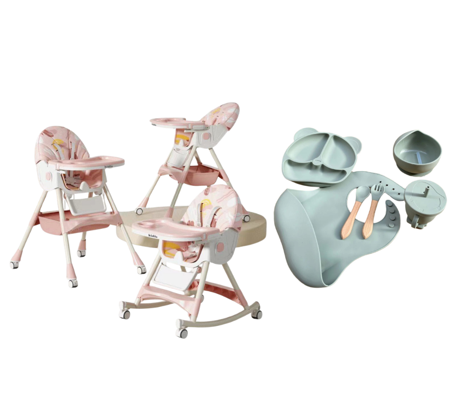 Kidilo Food Chair 8131A & طقم طعام سيليكون ٦ قطع