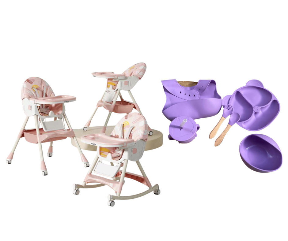 Kidilo Food Chair 8131A & طقم طعام سيليكون ٦ قطع