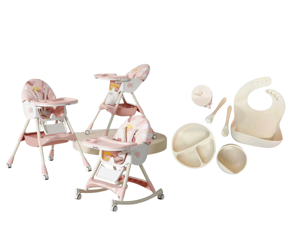 Kidilo Food Chair 8131A & طقم طعام سيليكون ٦ قطع