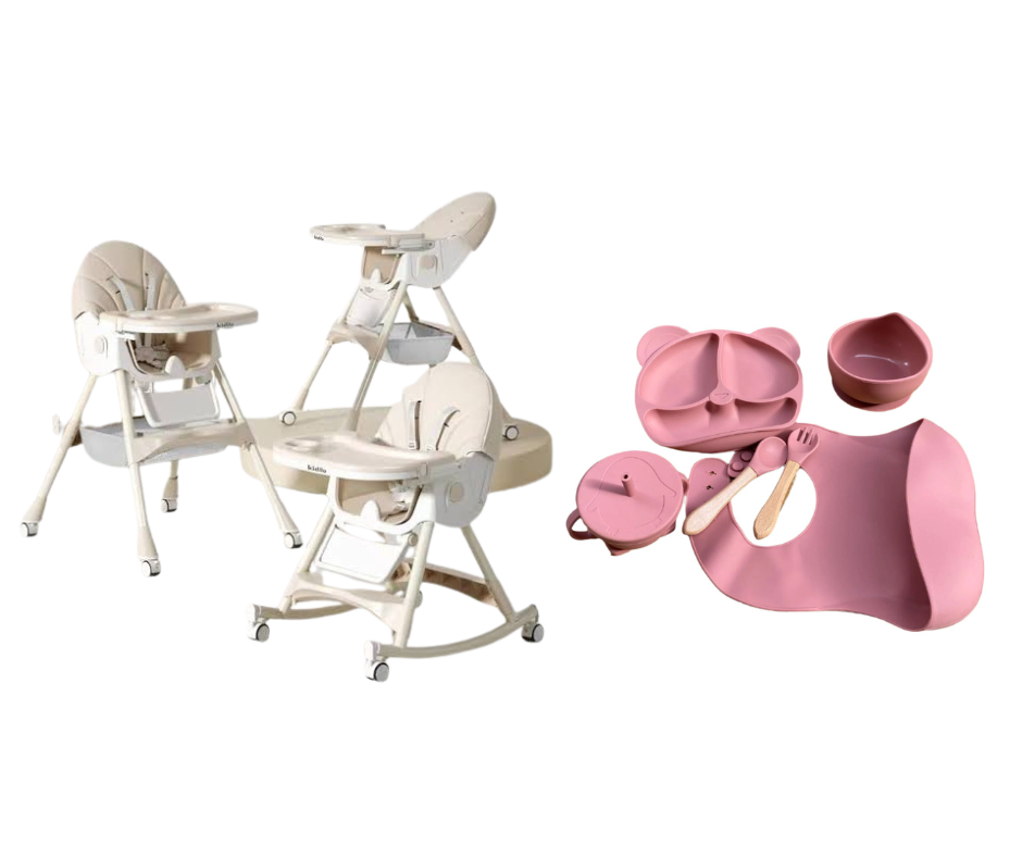 Kidilo Food Chair 8131A & طقم طعام سيليكون ٦ قطع