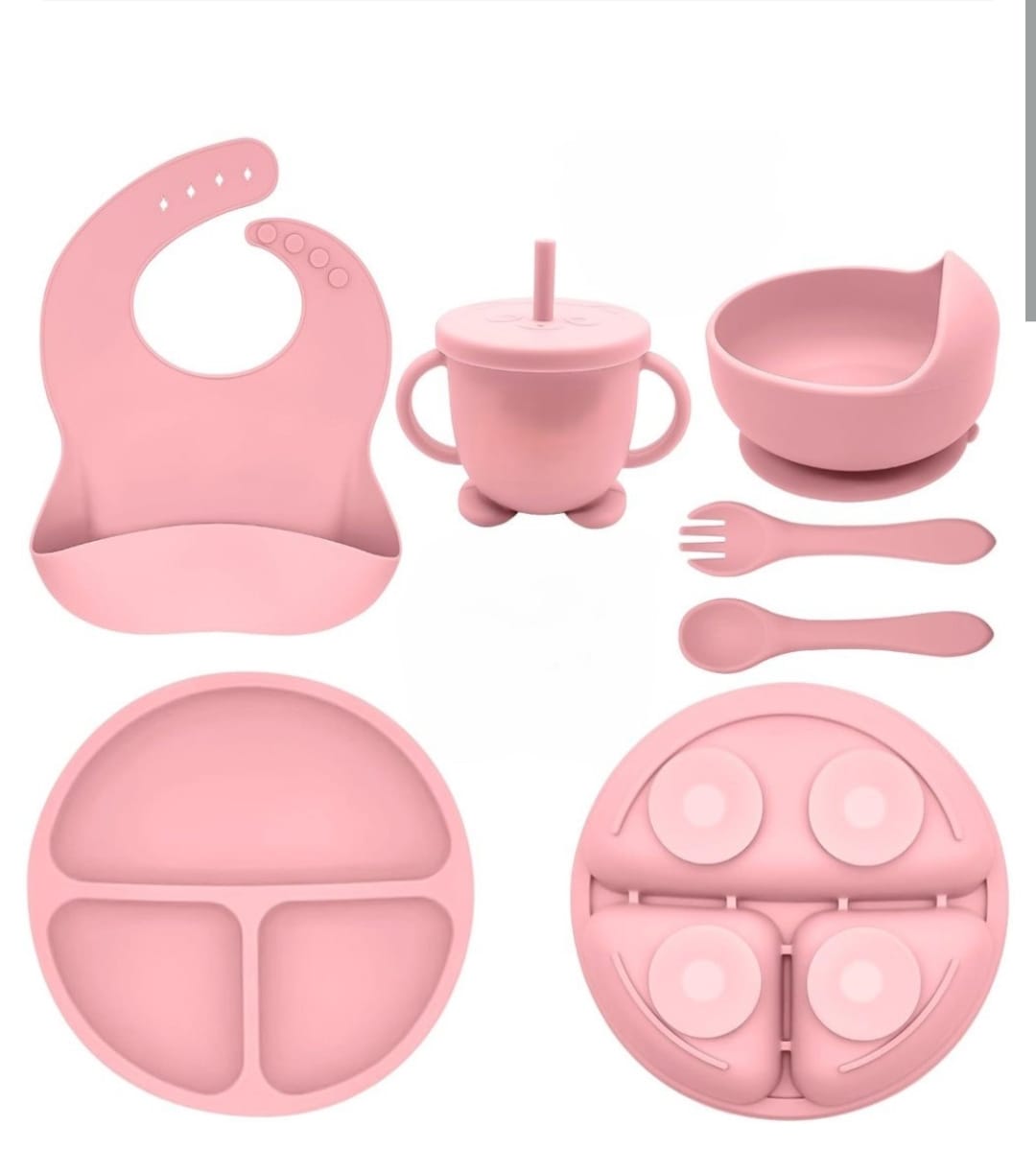 Silicone food set and two silicone spoons with wooden handles | طقم طعام سيليكون ومعلقتين سيليكون بيد خشب