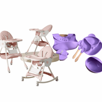 Kidilo Food Chair 8131A & طقم طعام سيليكون ٦ قطع
