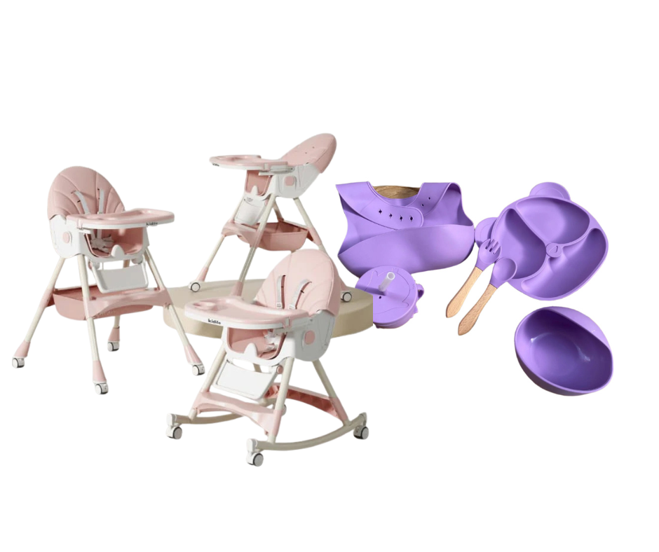 Kidilo Food Chair 8131A & طقم طعام سيليكون ٦ قطع