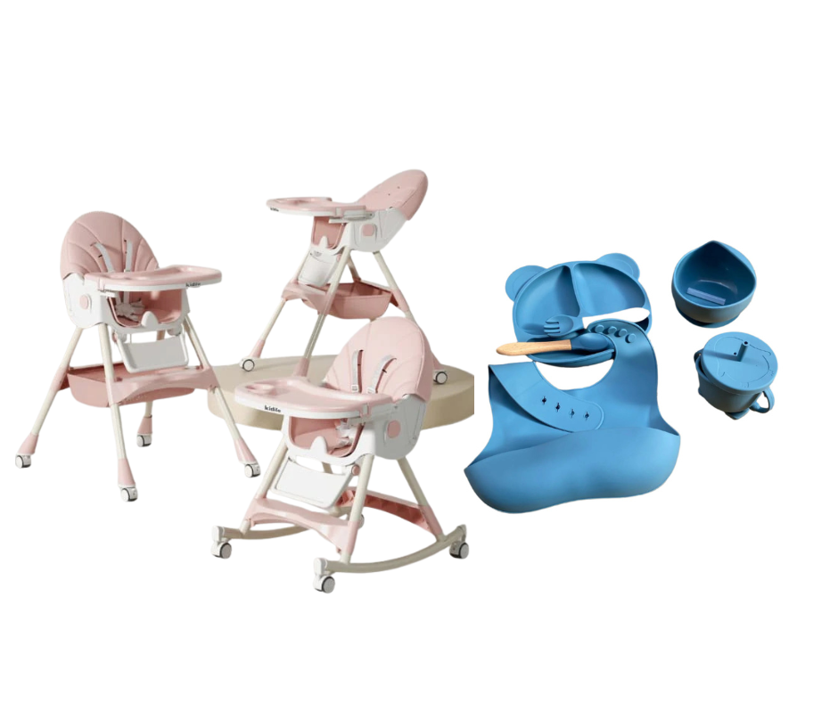 Kidilo Food Chair 8131A & طقم طعام سيليكون ٦ قطع