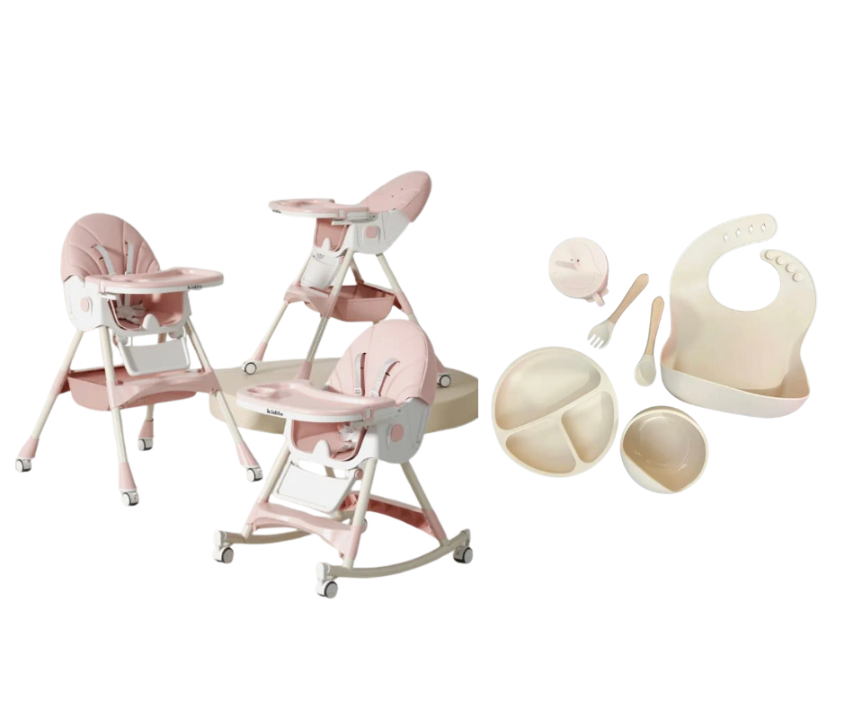 Kidilo Food Chair 8131A & طقم طعام سيليكون ٦ قطع