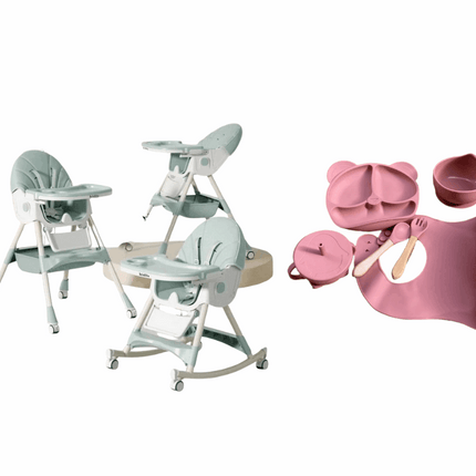 Kidilo Food Chair 8131A & طقم طعام سيليكون ٦ قطع