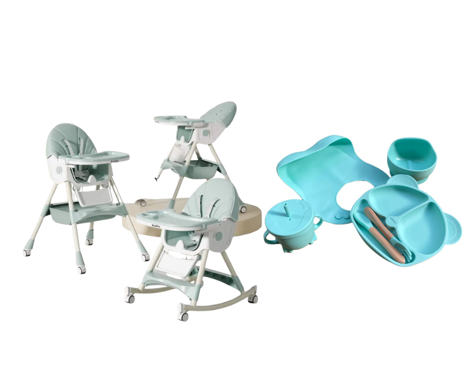 Kidilo Food Chair 8131A & طقم طعام سيليكون ٦ قطع