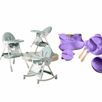 Kidilo Food Chair 8131A & طقم طعام سيليكون ٦ قطع