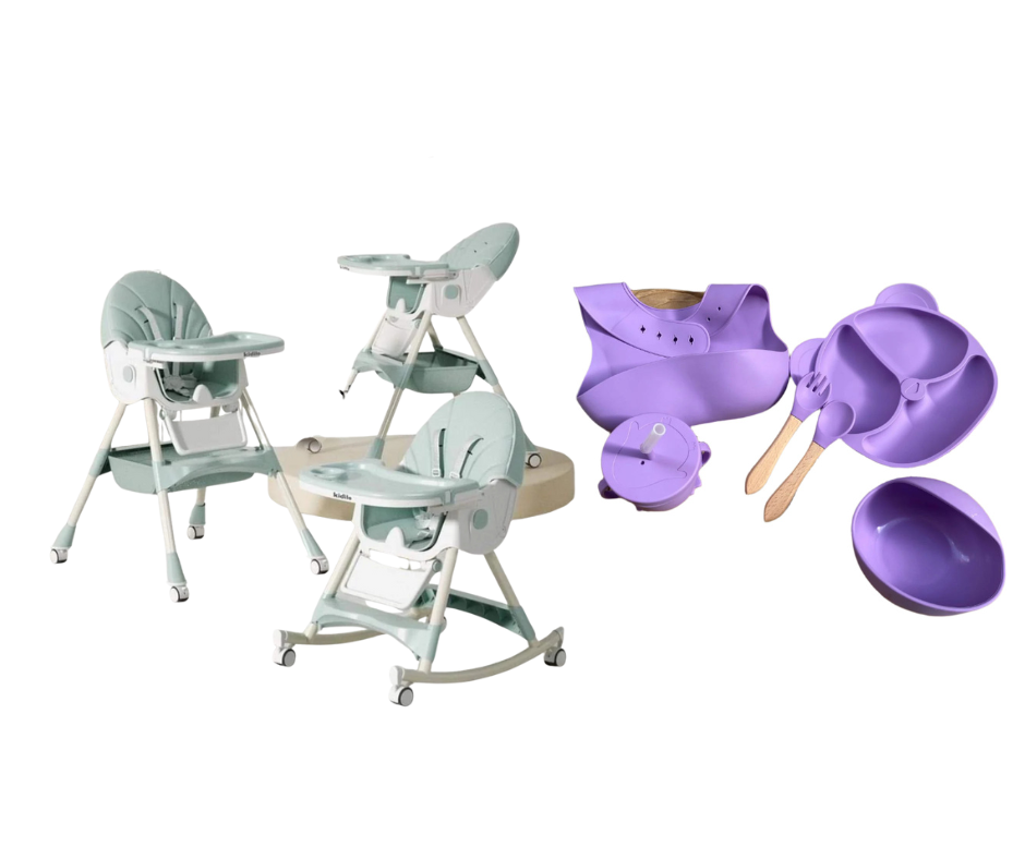 Kidilo Food Chair 8131A & طقم طعام سيليكون ٦ قطع