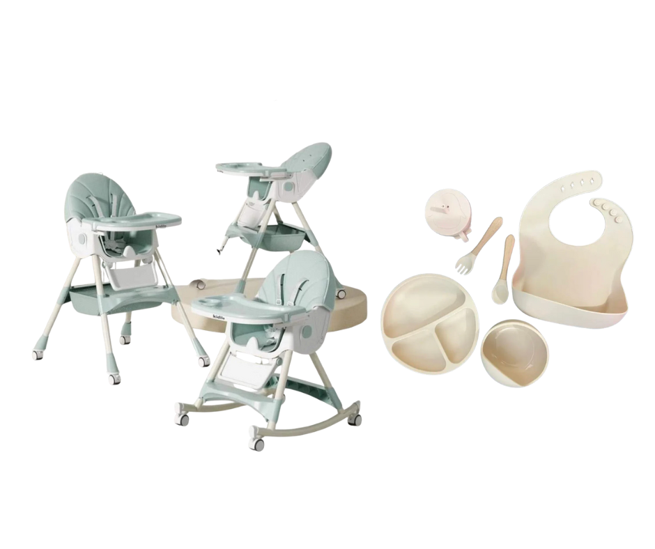 Kidilo Food Chair 8131A & طقم طعام سيليكون ٦ قطع