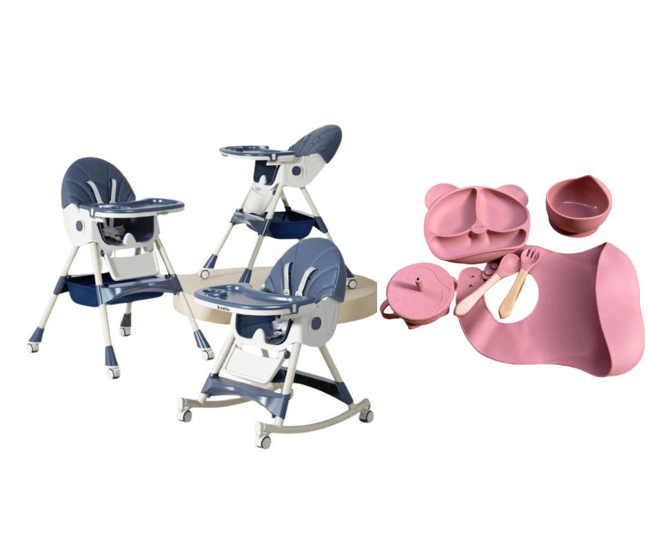 Kidilo Food Chair 8131A & طقم طعام سيليكون ٦ قطع