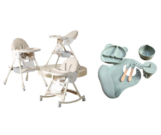 Kidilo Food Chair 8131A & طقم طعام سيليكون ٦ قطع
