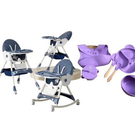 Kidilo Food Chair 8131A & طقم طعام سيليكون ٦ قطع