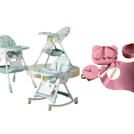 Kidilo Food Chair 8131A & طقم طعام سيليكون ٦ قطع