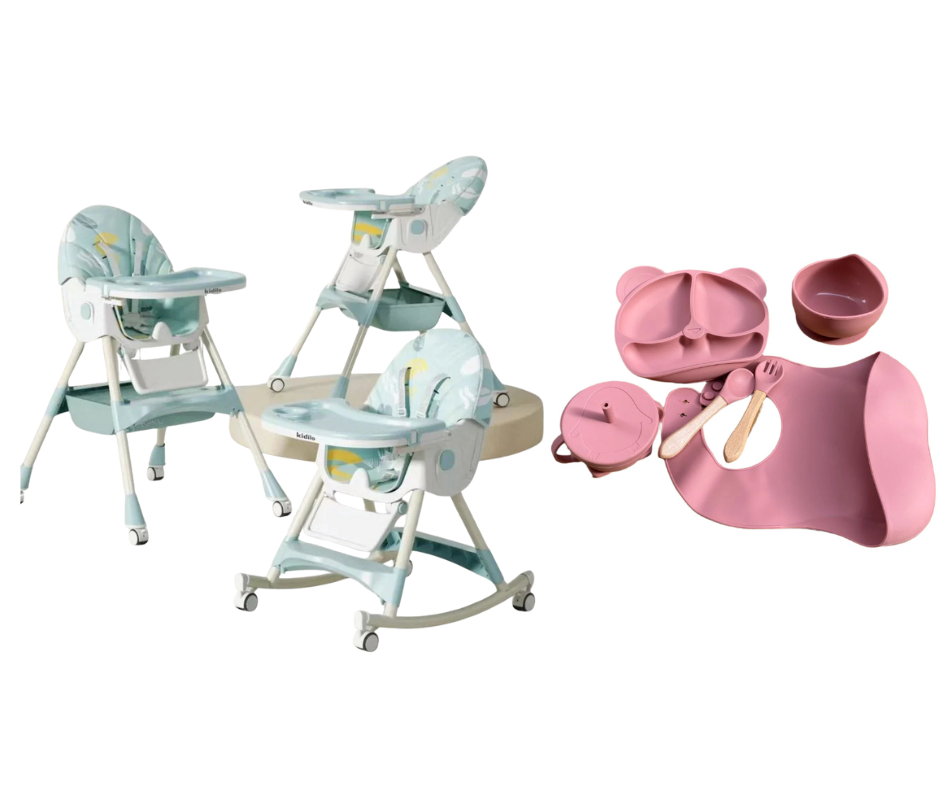 Kidilo Food Chair 8131A & طقم طعام سيليكون ٦ قطع