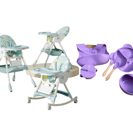 Kidilo Food Chair 8131A & طقم طعام سيليكون ٦ قطع