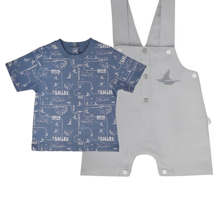 Junior Rouned Printed Jumpsuit Baby Boy -Blue,Gray