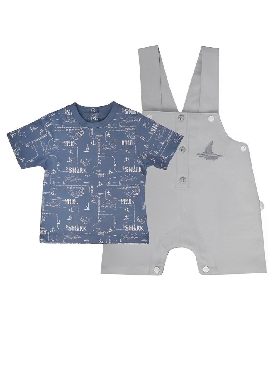 Junior Rouned Printed Jumpsuit Baby Boy -Blue,Gray