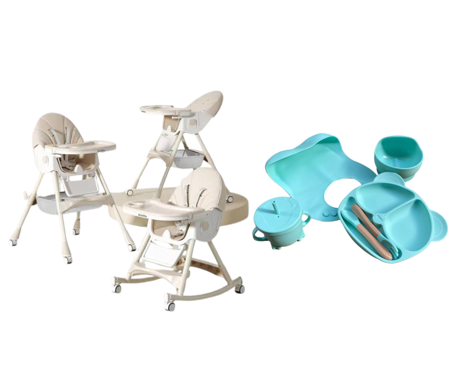 Kidilo Food Chair 8131A & طقم طعام سيليكون ٦ قطع