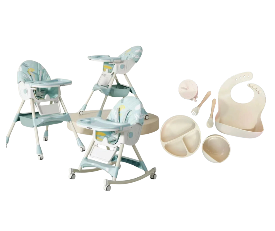 Kidilo Food Chair 8131A & طقم طعام سيليكون ٦ قطع