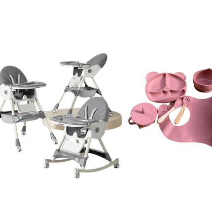 Kidilo Food Chair 8131A & طقم طعام سيليكون ٦ قطع