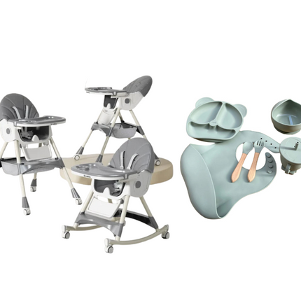 Kidilo Food Chair 8131A & طقم طعام سيليكون ٦ قطع