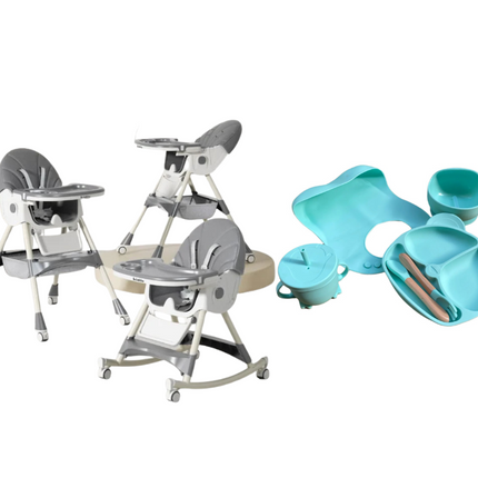 Kidilo Food Chair 8131A & طقم طعام سيليكون ٦ قطع