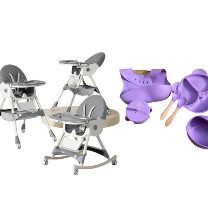 Kidilo Food Chair 8131A & طقم طعام سيليكون ٦ قطع