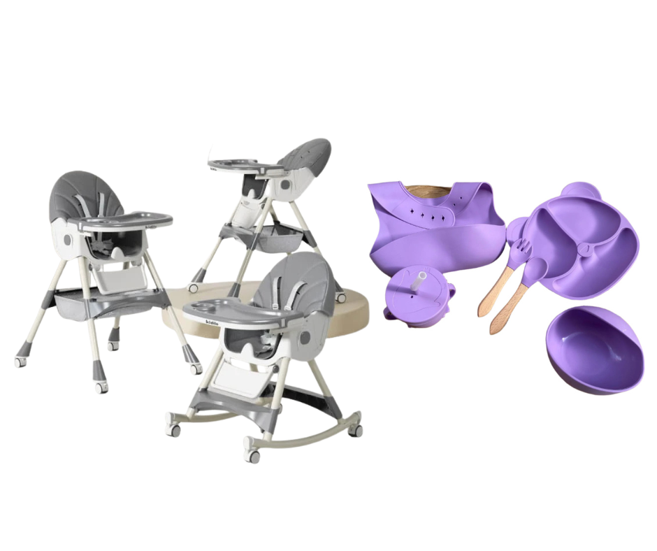 Kidilo Food Chair 8131A & طقم طعام سيليكون ٦ قطع
