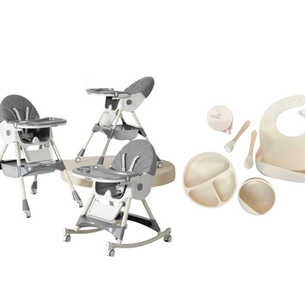 Kidilo Food Chair 8131A & طقم طعام سيليكون ٦ قطع