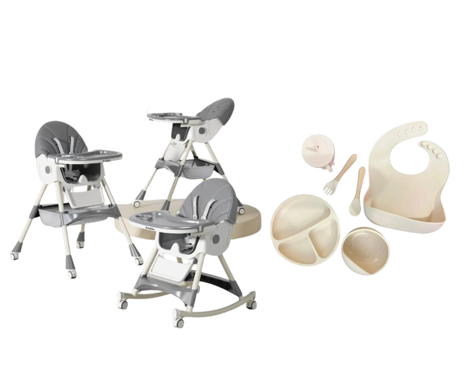 Kidilo Food Chair 8131A & طقم طعام سيليكون ٦ قطع