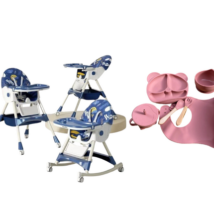 Kidilo Food Chair 8131A & طقم طعام سيليكون ٦ قطع