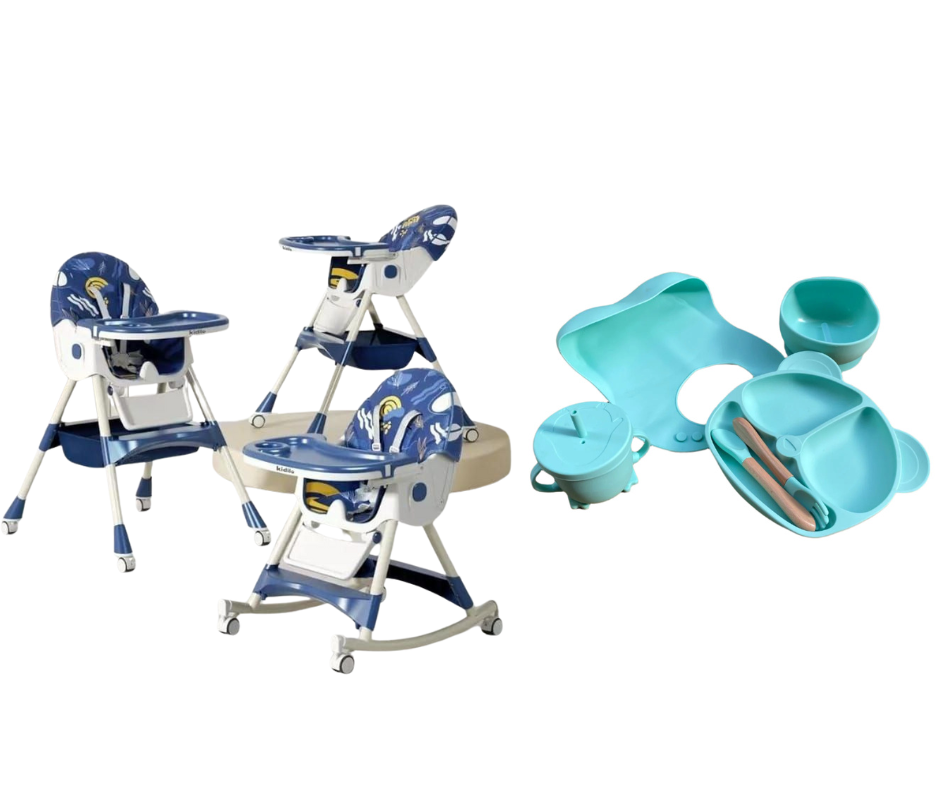 Kidilo Food Chair 8131A & طقم طعام سيليكون ٦ قطع