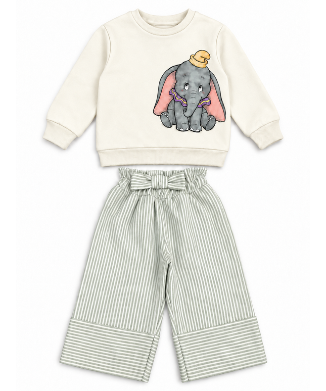 Dumbo Girls Sweatshirt & Wide-Leg Pants Set - green