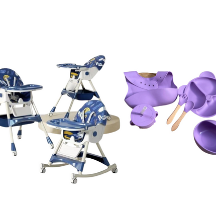 Kidilo Food Chair 8131A & طقم طعام سيليكون ٦ قطع