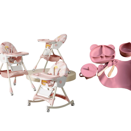Kidilo Food Chair 8131A & طقم طعام سيليكون ٦ قطع